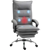 Vinsetto Massage-Bürostuhl, Schreibtischstuhl mit Wippfunktion, 114-121,5 cm Höhenverstellbarer Drehstuhl mit Heizfunktion, Computerstuhl mit Fußstütze, Liegefunktion, Mikrofaser, Grau