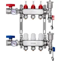 Vevor 12-Ast Strahlungsheizungsverteiler, 1/2" PEX Rohrverteiler, Edelstahl PEX Verteiler für hydronische Fußbodenheizung, Strahlungsheizungs-PEX Verteiler-Kit mit 1/2" Adaptern enthalten, 3 Zweige