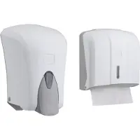 CleanSV Via Set Weiss Seifenspender 1000 ml. und Papierhandtuchspender