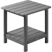 Vevor Beistelltisch Kunststoff, 45x38x44 cm, Gartentisch aus HDPE, Balkontisch mit 2 Ablagen, Nachttisch, Couchtisch, Dekotisch, geeignet für Terrasse, Pool, Strand, Veranda, Garten, Grau