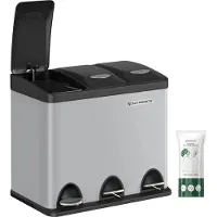 Songmics Mülleimer Küche, 3 x 8 Liter, Mülltrennsystem 3 Fächer