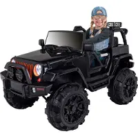 Actionbikes Motors Kinder Elektroauto Offroad Jeep Adventure | LED Scheinwerfer - ab 3 Jahren - Sound - Elektro Kinder Auto - Fernbedienung (Schwarz)