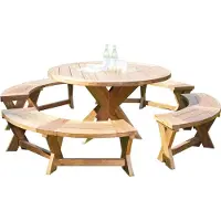 SonnenPartner 5-teilige Sitzgruppe Quantum rund Ø 150 cm Teakholz Old Teak Gartenbank Esstisch