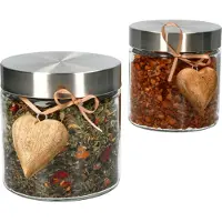 MamboCat 2er Set Bera Vorratsgläser 0,8l + 2x Percha Holz-Herz & 2x Deko-Bändchen