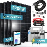 SUNNIVA 1700W Balkonkraftwerk komplett Steckdose - ECOFLOW 800W Micro Wechselrichter - PV Solaranlage, 4x 425W Solarmodule 5m Kabel Y-Verteiler, WIFI