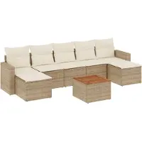 vidaXL 8-tlg. Garten-Sofagarnitur mit Kissen Beige Poly Rattan