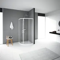 Aurlane Runddusche mit Gleittür/Schiebetür Factory White Round 90 x 90 x 200 cm Profil weiß Klarglas Reversibel