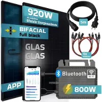 SUNNIVA 920W Balkonkraftwerk BIFAZIAL FULLBLACK komplett Steckdose MARSTEK 800W Wechselrichter, PV Solaranlage 2x 460W Glas Solarmodule, 5m Kabel