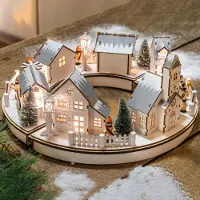 Hellum Weihnachtsdorf mit Beleuchtung, batteriebetrieben mit Timer, Weihnachtsdeko 150087