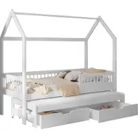 Mirjan 24 Kinderbett Asher 90, Bett mit zwei Bettschubladen, zwei Schlaffläche, Lattenrost, Holzkonstruktion (Farbe: Weiß, Größe: 90x200 cm)