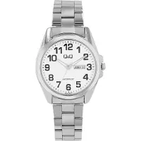 Q&Q Herrenuhr mit Edelstahlarmband, Datums- und Wochentagsanzeige, silberfarben