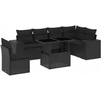 vidaXL 7-tlg. Garten-Sofagarnitur mit Kissen Schwarz Poly Rattan