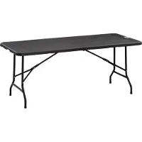 Outsunny Gartentisch Klapptisch für 6 Personen, Buffettisch mit Stahlgestell, Terrassentisch in Holzoptik, HDPE, 180 x 75,5 x 73 cm, Dunkelgrau