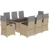 vidaXL 9-tlg. Garten-Essgruppe mit Kissen Beige Poly Rattan