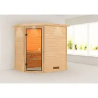 Karibu Sauna Innensauna Jella Eckeinstieg ohne Zubehör 224x159x191 cm mit Dachkranz