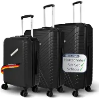 DELUKE 3tlg. Hartschalenkofferset mit Schloss KENDO - ABS Material | Hartschalenkoffer mit Rollen Trolley Koffer Reisekoffer Reisekofferset Gepäck Teleskopgriff, Schwarz