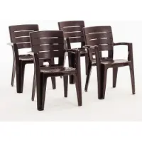 Idea New Garden Srl 4er-Set Stühle aus Polypropylen monoblock, stapelbar mit Armlehnen, wasserbeständig, Holz-Effekt für Garten, Terrasse, Restaurant, Bar, leicht zu reinigen - Anita - Mokka