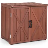 Coast Gartenschrank Holz, Lagerschrank Garten, Holzschrank mit Doppeltüren und Griffen, Geräteschrank Gerätehaus Geräteschuppen, Schuppen Schrank, Werkzeugschrank Braun, 77 x 56 x 72 cm