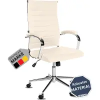DELUKE Bürostuhl Ergonomisch MEGAO Schreibtischstuhl Echtleder | Höhenverstellbarer Drehstuhl, Arbeitsstuhl mit Armlehne | Chefsessel, Computerstuhl 135 kg | Creme