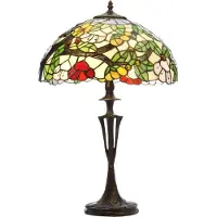 Casa Padrino Luxus Tiffany Tischleuchte Mehrfarbig Ø 40 x H. 62 cm - Runde Tiffany Schreibtischleuchte - Wohnzimmer Deko Leuchte - Scheibtisch Deko Leuchte - Luxus Tiffany Leuchten