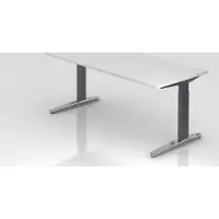 Proregal - Büromöbel mit top Leistungsdaten Schreibtisch Mika | Weiß | Graues Gestell poliert | BxT 180x80cm | Arbeitshöhe 65-85cm | höhenjustierbar, 1cm Raster | C-Fuß-Gestell | Rechteckform