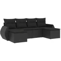 vidaXL 6-tlg. Garten-Sofagarnitur mit Kissen Schwarz Poly Rattan