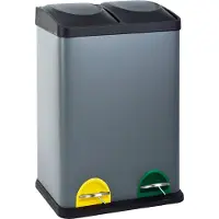 SVITA TC2X20 Küchen-Eimer 40Liter Fassungsvermögen 2x20L Abfalleimer 2er-Mülleimer Mülltrennung Treteimer Stahl Grau