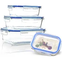 Klarstein bambuswald auslaufsichere Vorratdosen Glas mit luftdichten Deckel 4er Set | verschließbare & stapelbare Glasbehälter 370ml 640ml 1040ml 1520ml - Ofenform Lunchbox Dose Auflaufform Frischhaltedosen