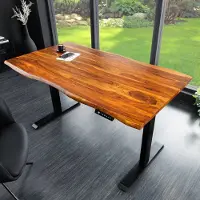 Riess Höhenverstellbarer Schreibtisch MAMMUT 140cm braun Sheesham Massivholz stone finish Baumkante