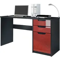Vladon Schreibtisch Logan, Germany, Bürotisch mit 2 Schubladen und 1 Tür, Schwarz matt/Bordeaux Hochglanz (129 x 76 x 60 cm)