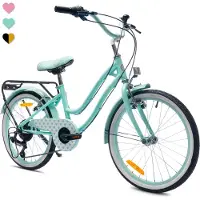Sun baby Heart Bike Kinderfahrrad 20 Zoll Mädchen, Fahrrad für Kinder ab 6 Jahre, 6-Gang Shimano, V-Brake, Gepäckträger, Reflektoren (Minze, 20 Zoll)