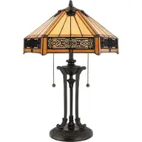 QUOIZEL Tiffany Indus Schreibtischlampe Metall Bronze Vintage 2 Lichter E27