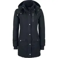 RED by EMP Damen gefütterte schwarze Winterjacke mit abnehmbarer Kapuze und modischen Schulterklappen S