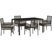 vidaXL Möbel 5-teiliges Garten-Ess-Set mit Kissen Braun Poly Rattan - Gartenstühle 3334865