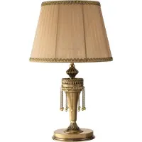 Casa Padrino Luxus Barock Tischleuchte Messing mit Patina / Beige / Gold Ø 30 x H. 50 cm - Runde Messing Schreibtischleuchte mit Lampenschirm - Barock Leuchten