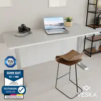 Veska Höhenverstellbarer Schreibtisch (140 x 70 cm) - Sitz- & Stehpult - Bürotisch Elektrisch Höhenverstellbar mit Touchscreen & Stahlfüßen - Silber/Stein-Grau