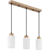 Globo Lighting Hängeleuchte, Holz, Braun, Glas, opal matt, 3-flammig, E27, L 60 cm