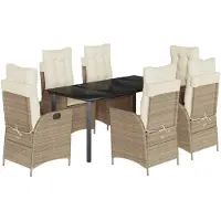 vidaXL 7-tlg. Garten-Essgruppe mit Kissen Beige Poly Rattan