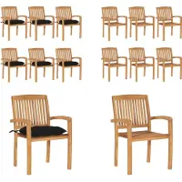 vidaXL Stapelbare Gartenstühle mit Kissen 6 Stk. Massivholz Teak - Gartenstuhl - Gartenstühle - Holzstuhl - Holzstühle