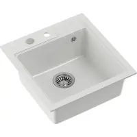 Quadron Spülbecken 1-Becken Spüle | Größe: 50 x 52 x 20 cm | PETER 110 | Küchenspüle Granitspüle aus GraniteQ mit Siphon | Weiß & Stahl