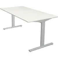 Kerkmann Schreibtisch Form 2 160x80x70-82 cm T-Fuß Alusilber weiss