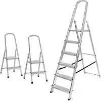 BRB-Lagertechnik 3 Alu-Bügelleitern, 2x Bügelleiter 2 Stufen + 1x Bügelleiter 6 Stufen