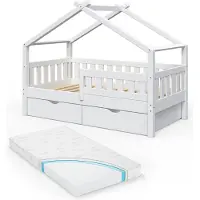 VitaliSpa Hausbett Design Weiß 80x160 cm mit 2 Schubladen und Matratze, Model 33460