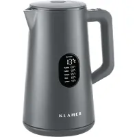 KLAMER Wasserkocher Edelstahl 1,5L 1800W elektrischer Wasserkocher grau mit Temperatureinstellung zwischen 40-100°C, Teekocher BPA-frei