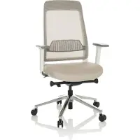 Hjh OFFICE Profi Bürostuhl CHIARO T2 WHITE Ergonomischer Schreibtischstuhl mit Armlehnen (höhenverstellbar) Stoff / Netzstoff Beige/Grau Drehstuhl für Büro, Zuhause