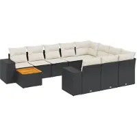 vidaXL 11-tlg. Garten-Sofagarnitur mit Kissen Schwarz Poly Rattan