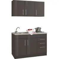 Held Möbel Singleküche Toronto 120 cm graphit hochglanz mit Kochmulde und Einbauspüle in Edelstahl
