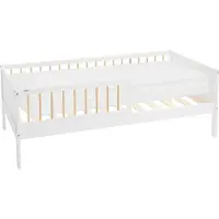 ML-Design Kinderbett mit Matratze, 80x160 cm, Weiß/Natur, Hausbett mit Lattenrost und Rausfallschutz, Massivholz Einzelbett für Kinder, Jungen & Mädchen