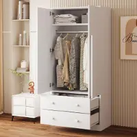 SUCCESS COURIER Kleiderschrank mit 2 Türen & 2 Schubladen 70x170x40 cm Weiß Modern Drehtürenschrank Schlafzimmerschrank mit Stauraum & Metallschienen