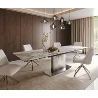 DELIFE Esstisch Edge 200-300x100 Keramik Minas Melange Weiß-Beige Wave Edelstahl ausziehbar